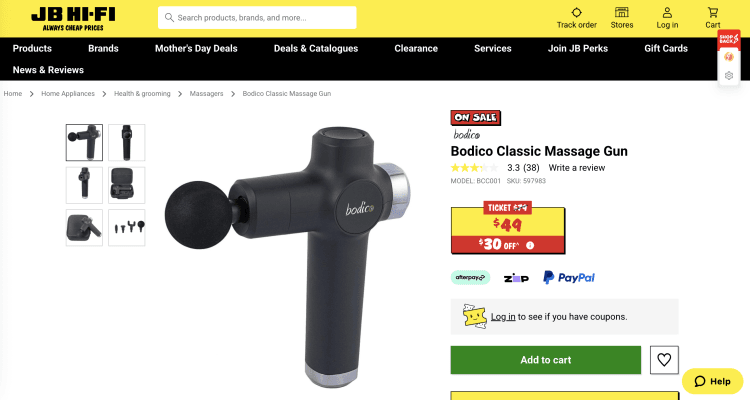 JB Hi-Fi: Bodico Classic Massage Gun – $49